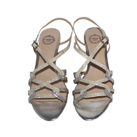 l. Miller Silver Sandals Strappy Low Wedge Metallic Prom Wedding Sz 7 1/2 - Picture 2 of 10